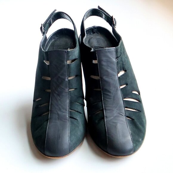 LD Tuttle Dark Green Suede Leather Slingback Heels Pumps Sandals Italian Shoes - Picture 14 of 16